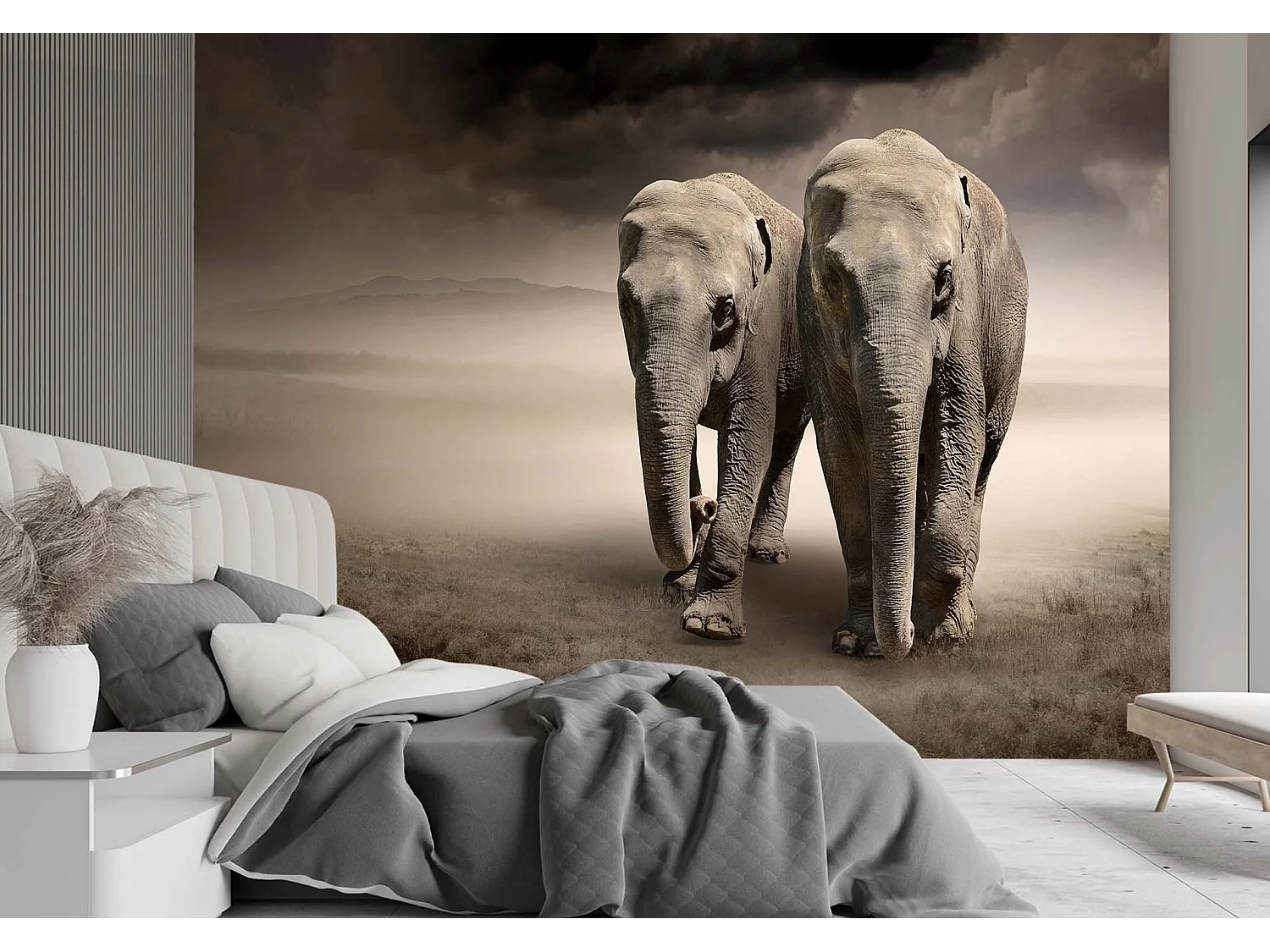 Carta Da Parati, Coppia di elefanti - 250x175