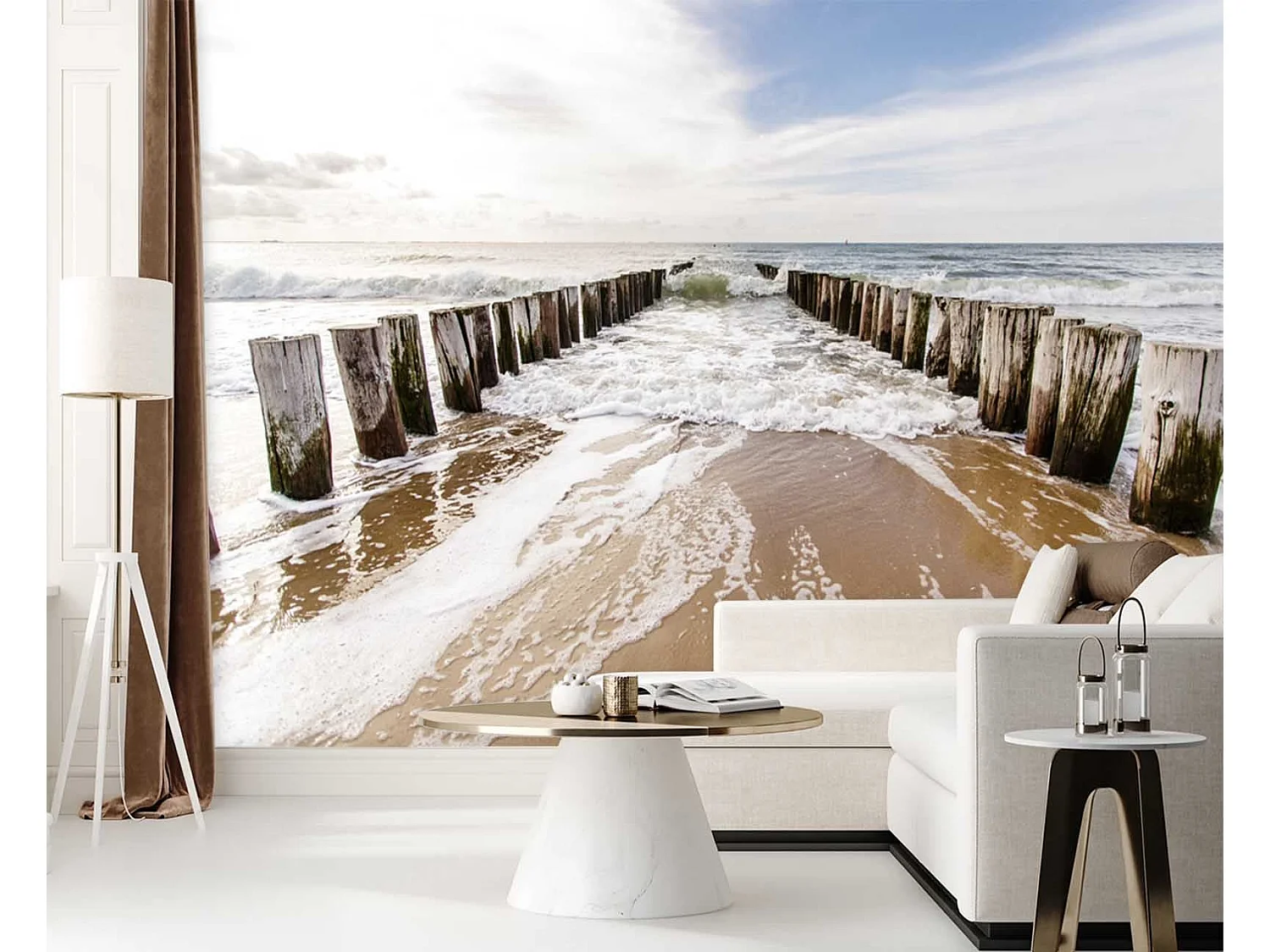 Carta Da Parati, 3D Spiaggia Vista Mare Frangiflutti - 200x140