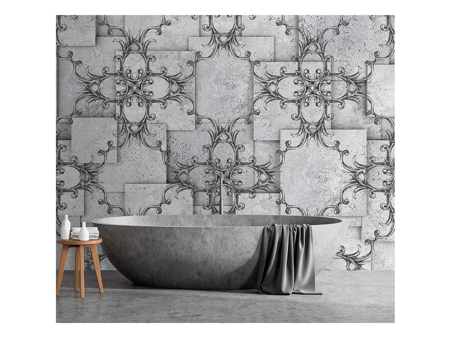 Carta Da Parati, Motivo orientale su sfondo grigio - 368x254