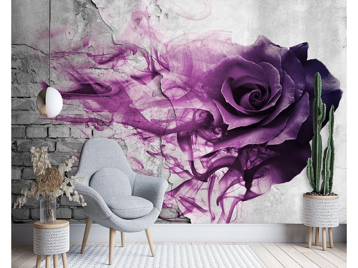 Carta Da Parati, Rosa viola effetto mattone 3D - 100x70