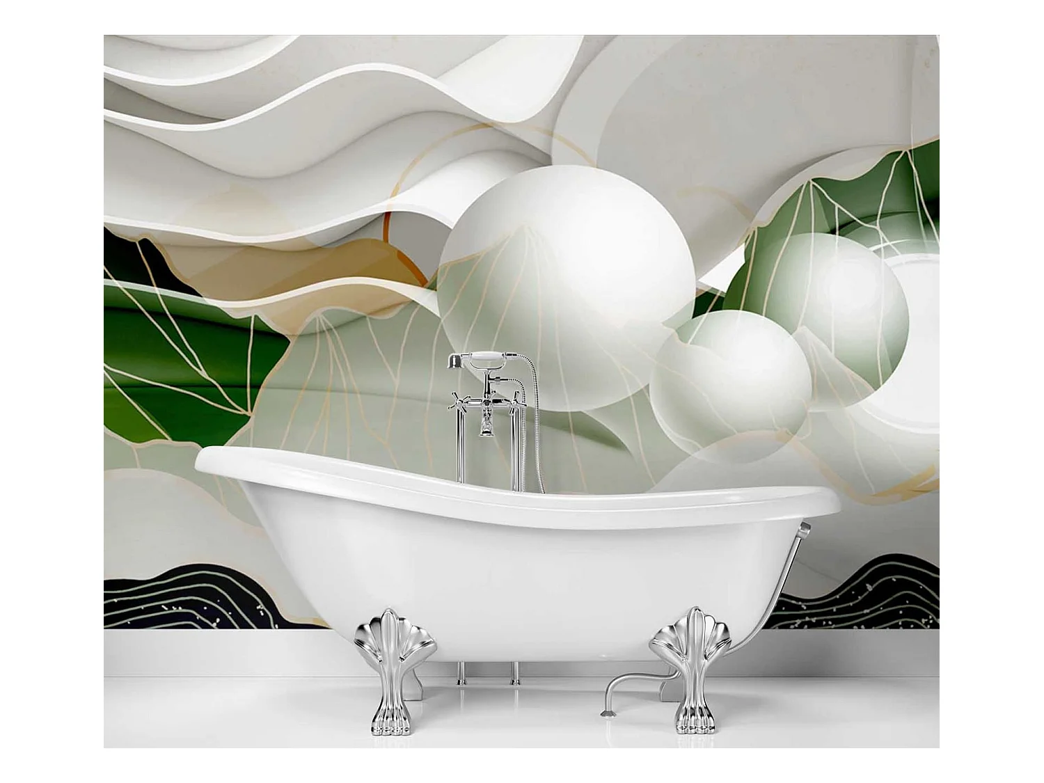 Carta Da Parati, Onde astratte 3d sfere - 400x280