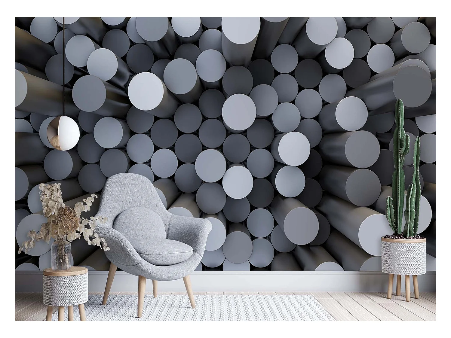 Carta Da Parati, Cilindri astratti 3D - 450x315