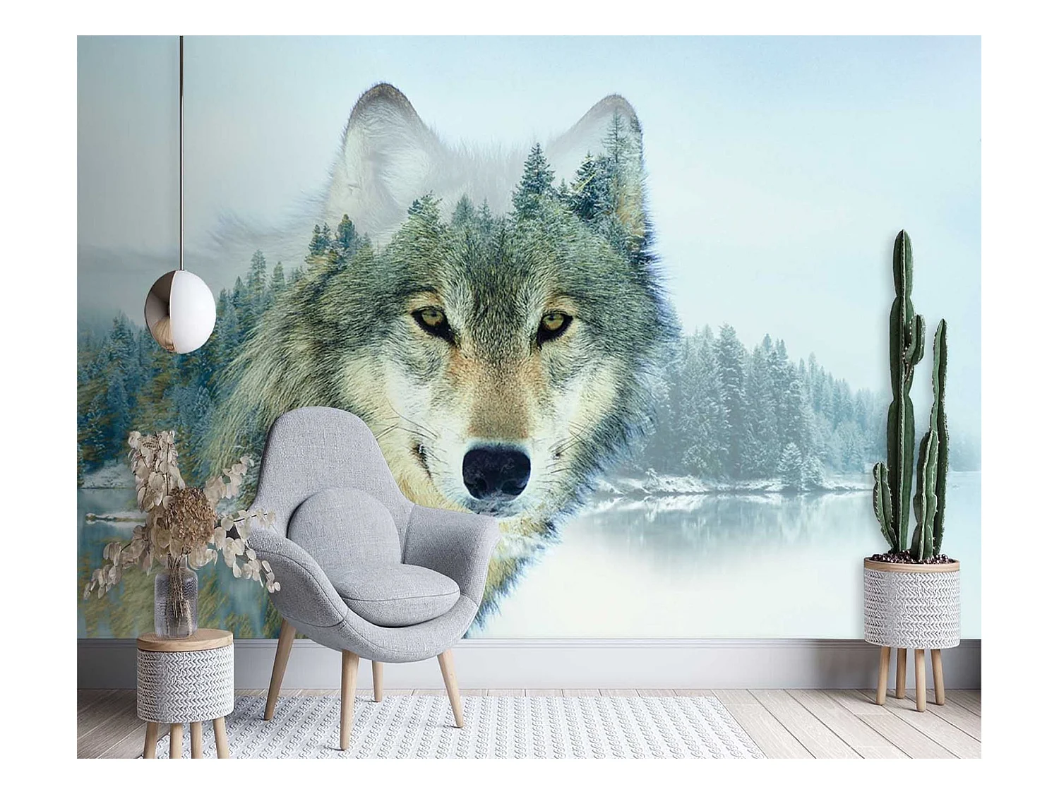 Carta Da Parati, Lupo su uno sfondo di foresta - 450x315