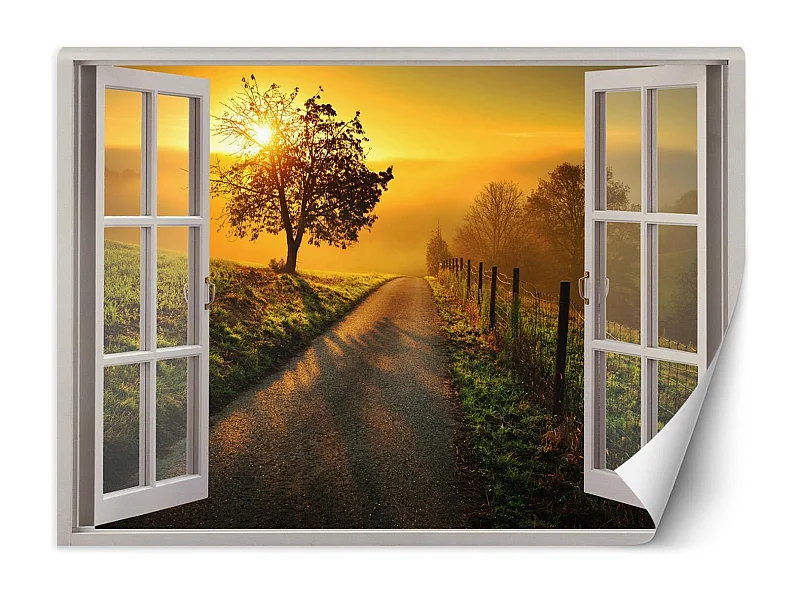Carta Da Parati, Finestra - Tramonto sulla strada - 210x150