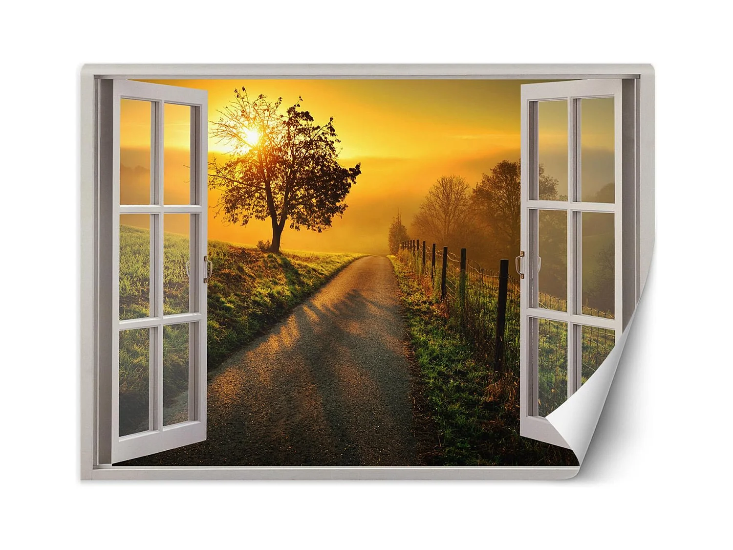 Carta Da Parati, Finestra - Tramonto sulla strada - 210x150