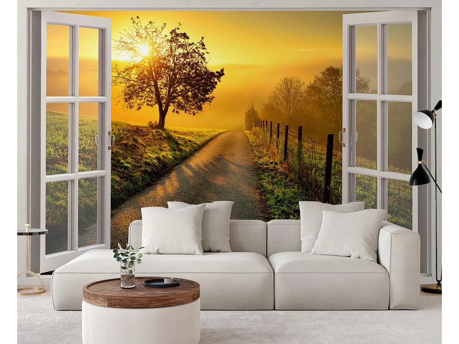 Carta Da Parati, Finestra - Tramonto sulla strada - 210x150