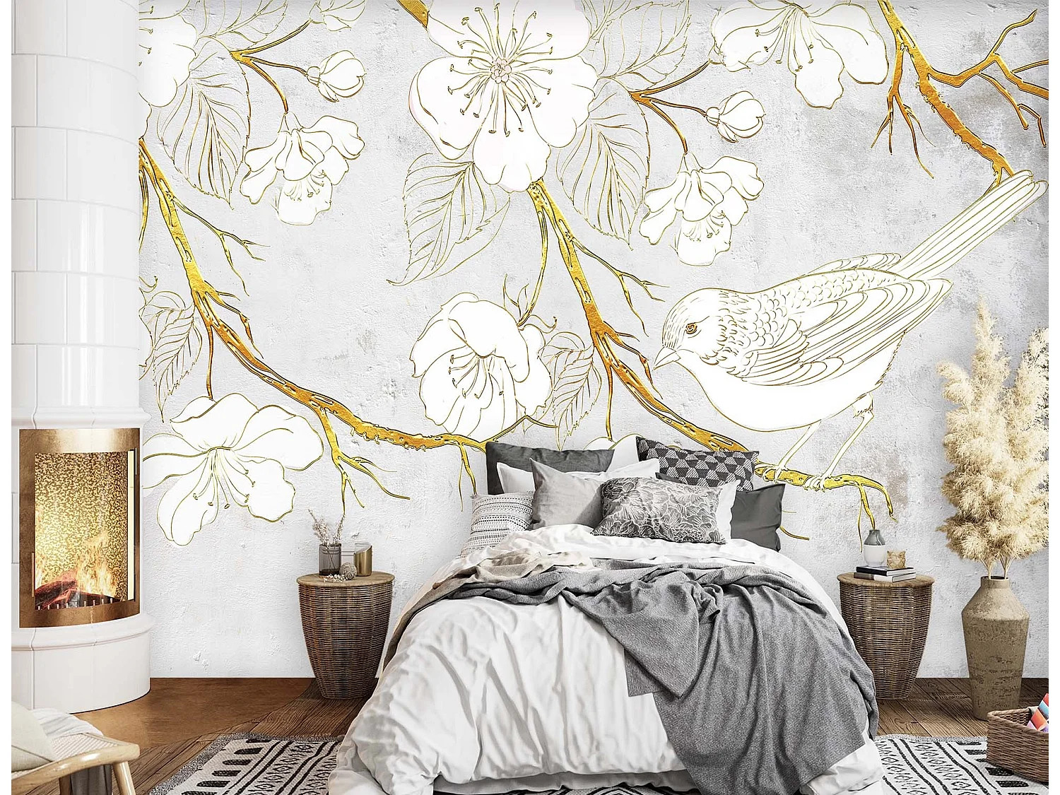 Carta Da Parati, Uccelli e fiori - 200x140