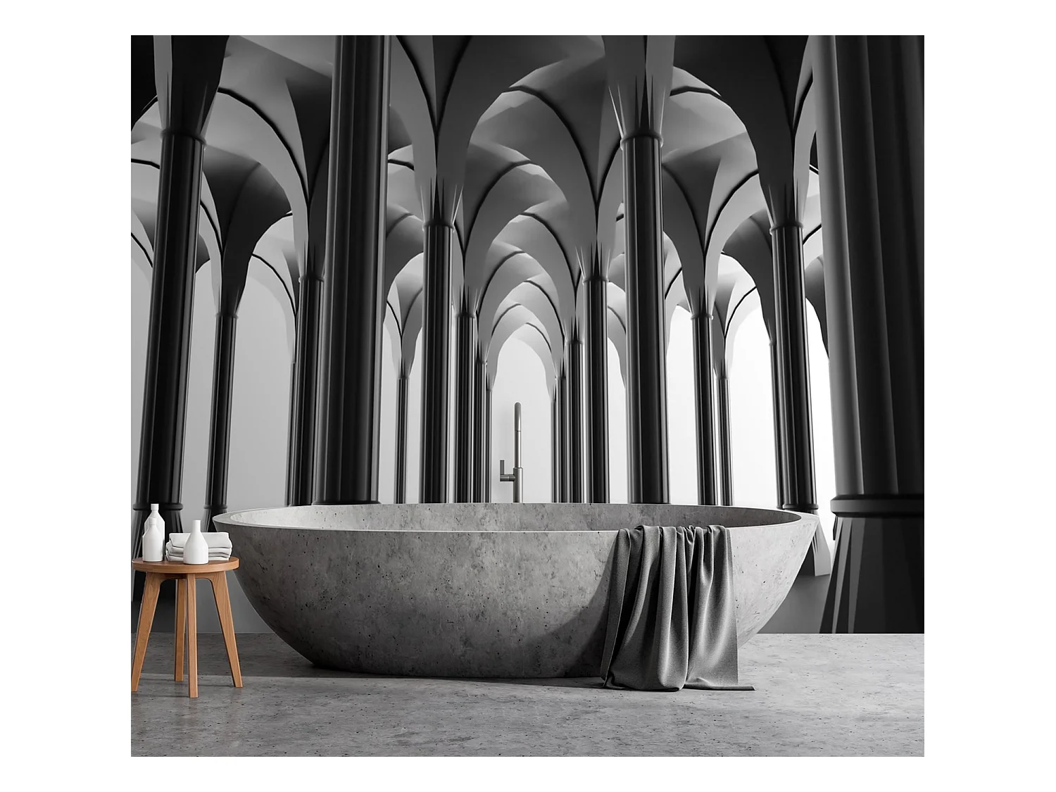 Carta Da Parati, 3D Architettura Colonne Grigio - 368x254