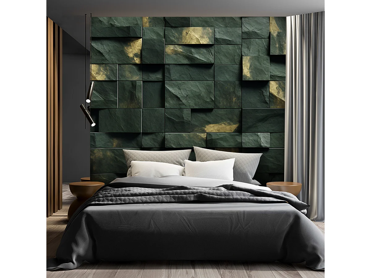 Wallpaper, Green mosaic cube 3D - 150x105