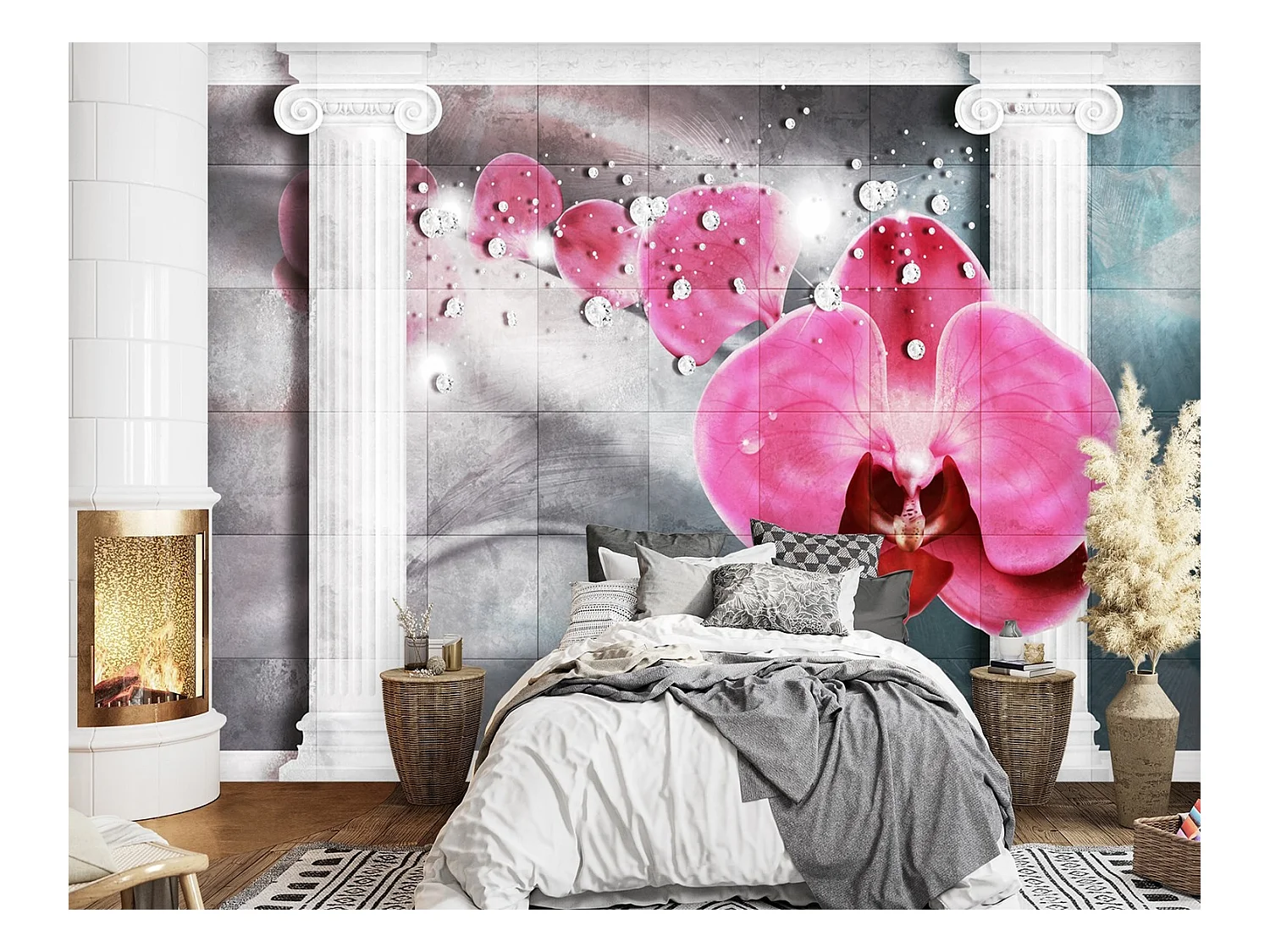 Carta Da Parati, Fiori Orchidea 3D Colonne - 350x245