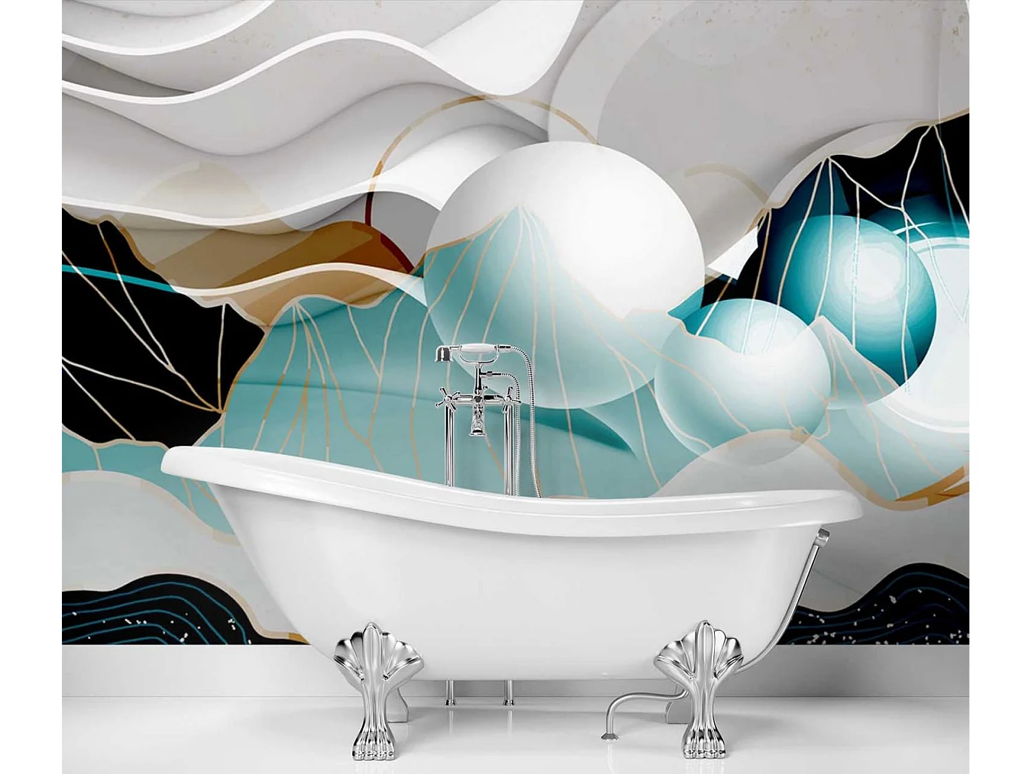 Carta Da Parati, Astratto con sfere 3D - 100x70