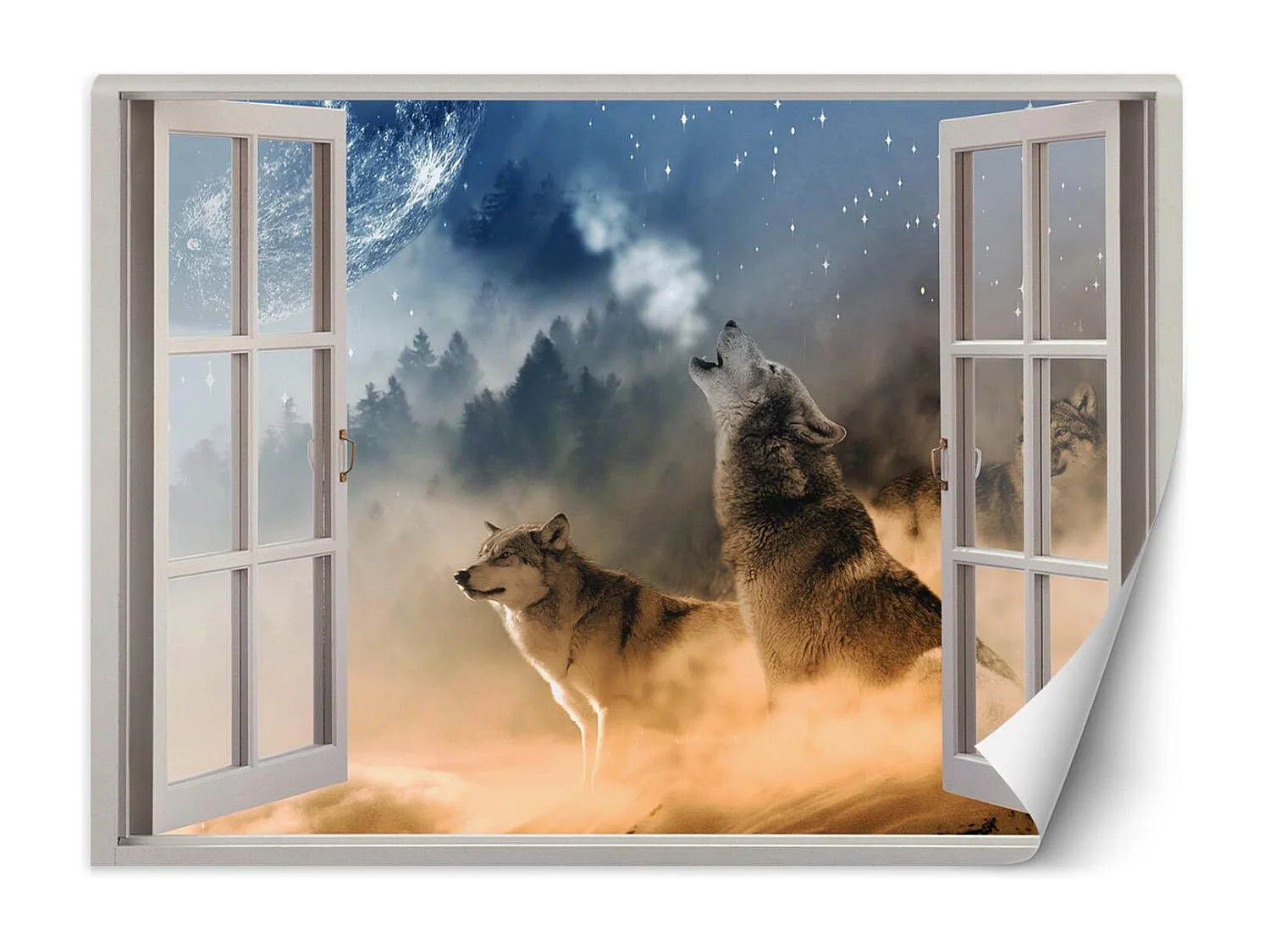 Carta Da Parati, Vista finestra Lupo animale natura astratta - 280x200