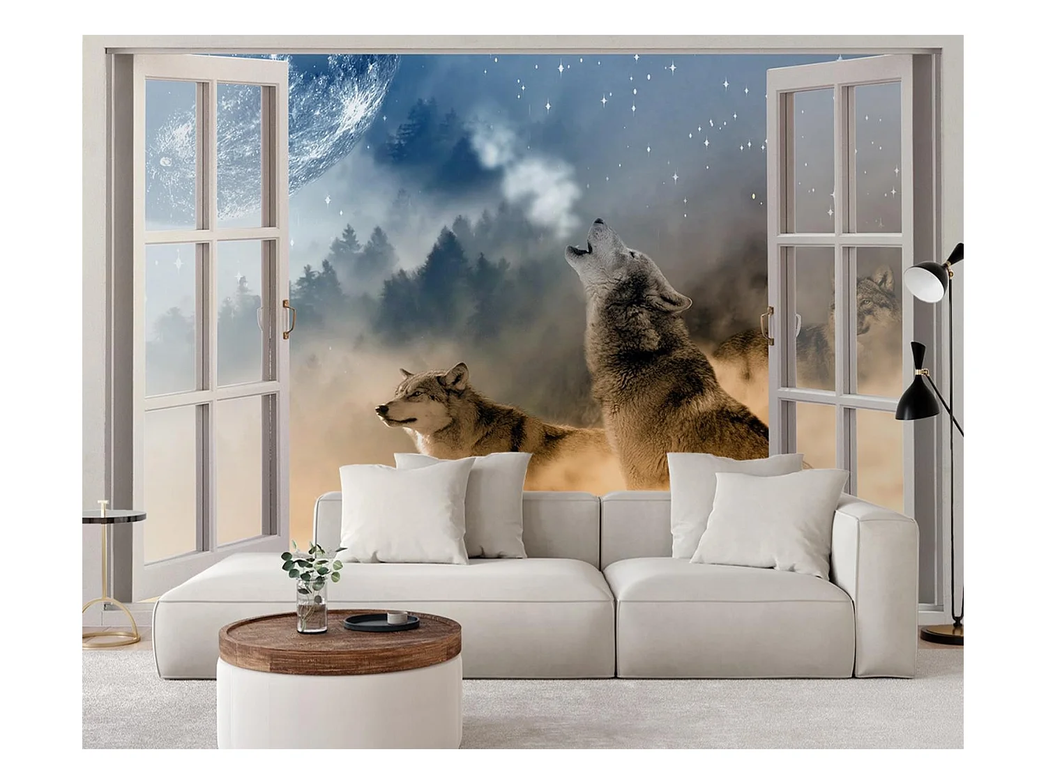 Carta Da Parati, Vista finestra Lupo animale natura astratta - 280x200