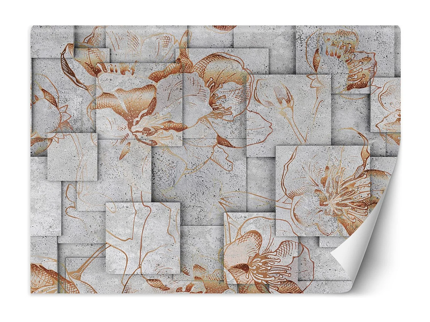 Carta Da Parati, Fiori su sfondo geometrico - 250x175