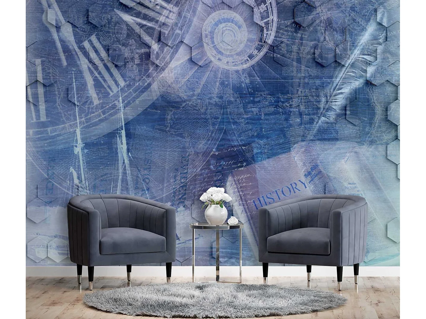 Carta Da Parati, Il tempo vola Blu astratto - 300x210