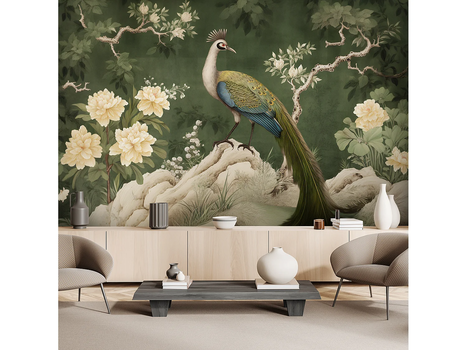 Wallpaper, Oriental peacock green - 300x210
