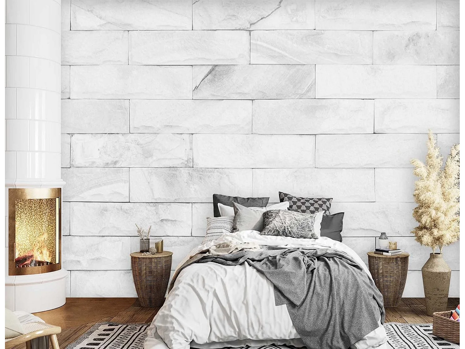 Carta Da Parati, Muro di mattoni bianchi - 150x105