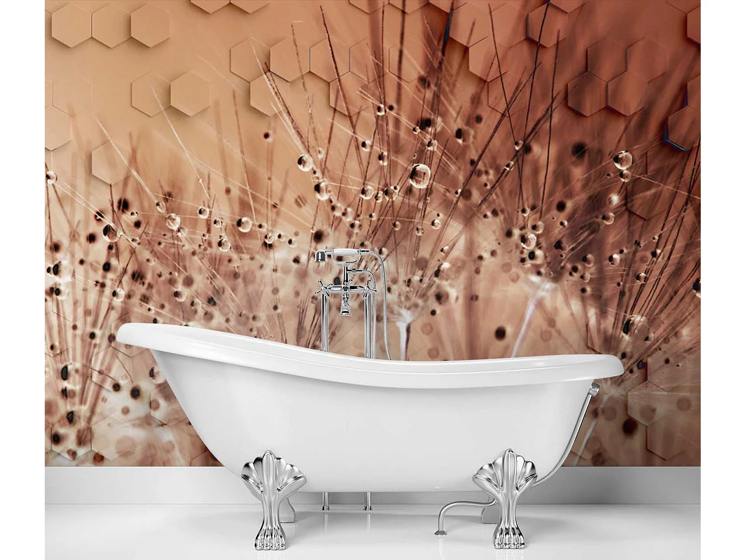 Carta Da Parati, Tarassaco in gocce di rugiada marrone - 254x184