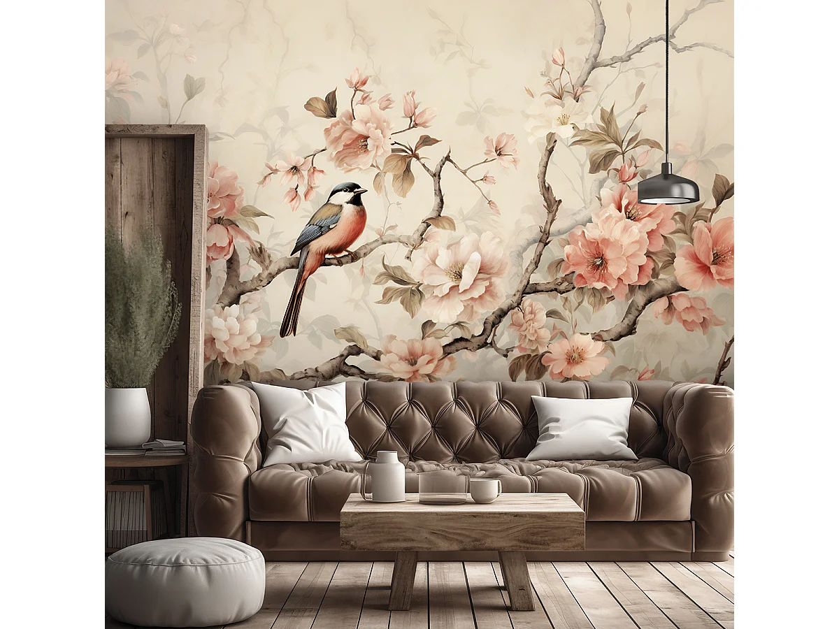 Wallpaper, Bird and flowers Vintage - 150x105