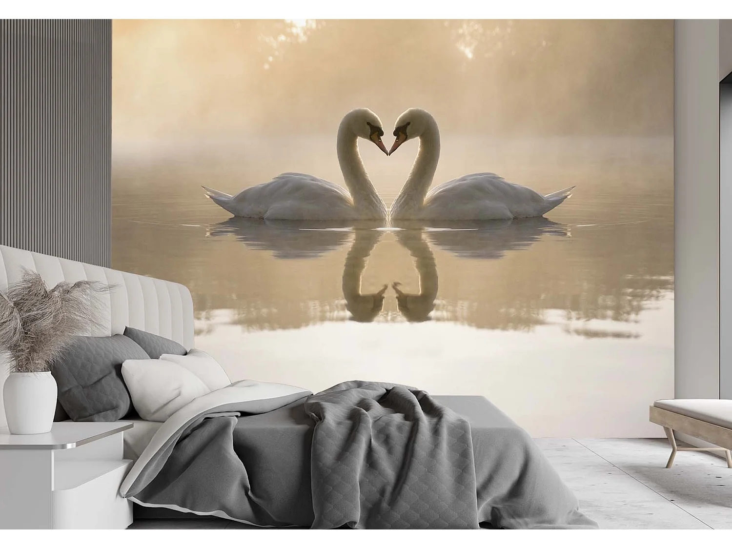 Carta Da Parati, Cigni innamorati - 200x140
