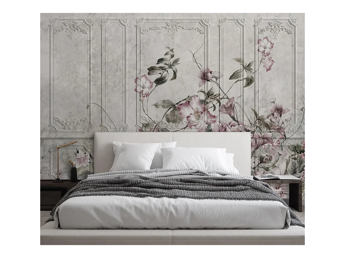 Carta Da Parati, Fiori di campo in calcestruzzo vintage - 350x245