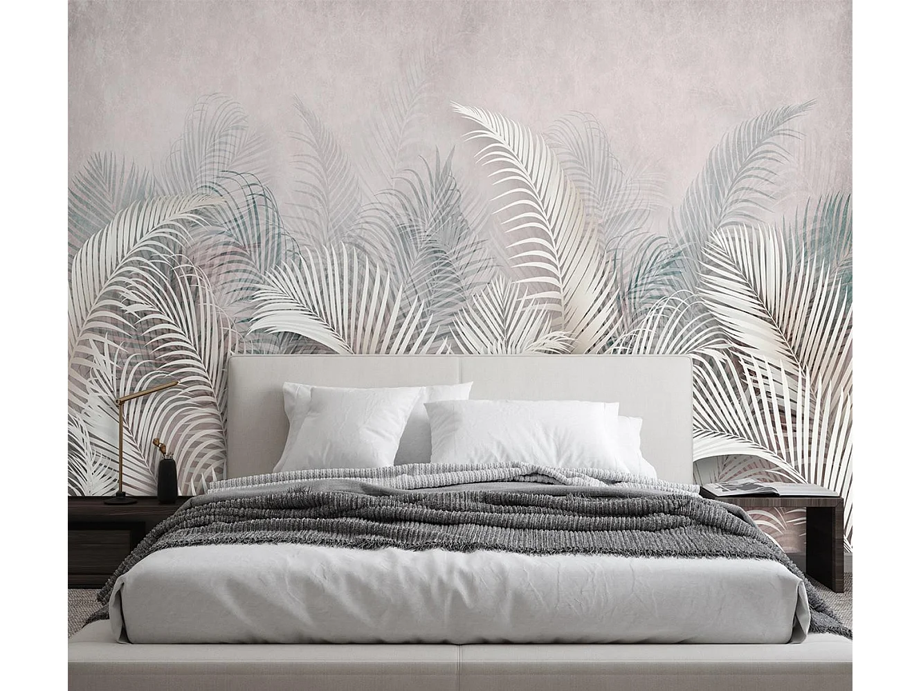 Carta Da Parati, Foglie di palma in cemento grigio 3D - 250x175