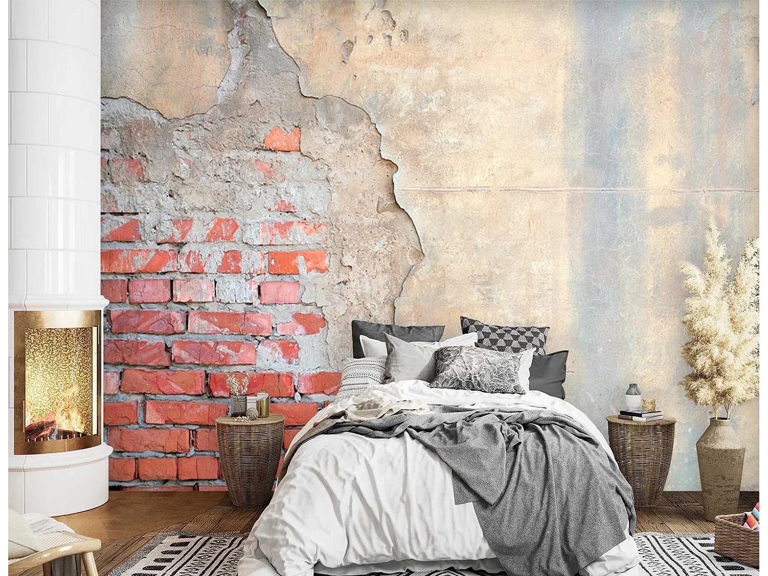 Carta Da Parati, Ottica di mattoni muro di cemento 3d - 200x140