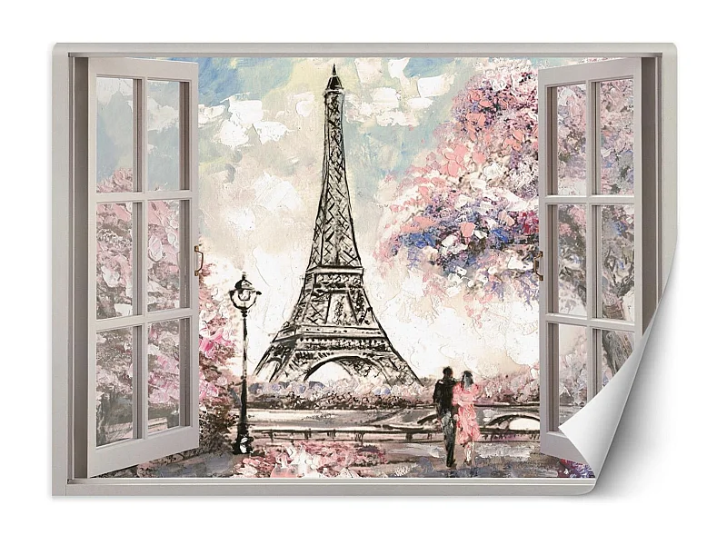 Carta Da Parati, Vista finestra Torre Eiffel Parigi Francia - 210x150