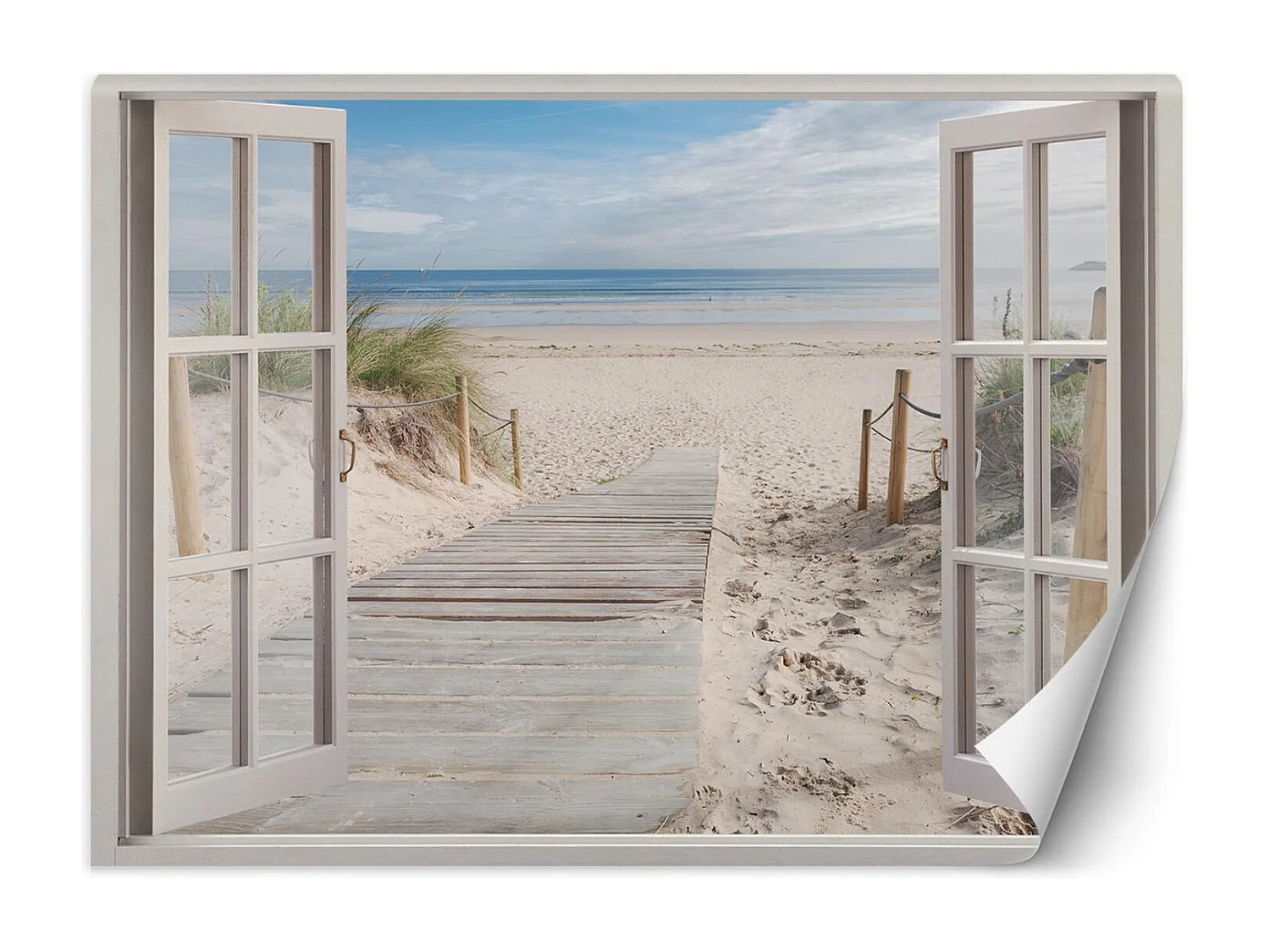 Carta Da Parati, Vista finestra spiaggia mare natura - 140x100