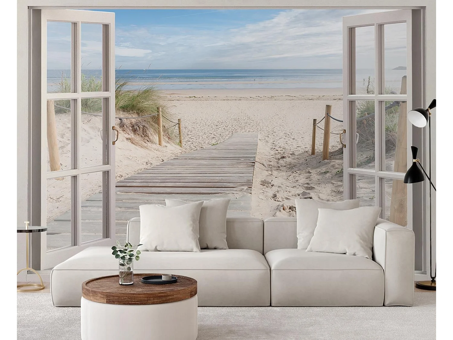 Carta Da Parati, Vista finestra spiaggia mare natura - 140x100