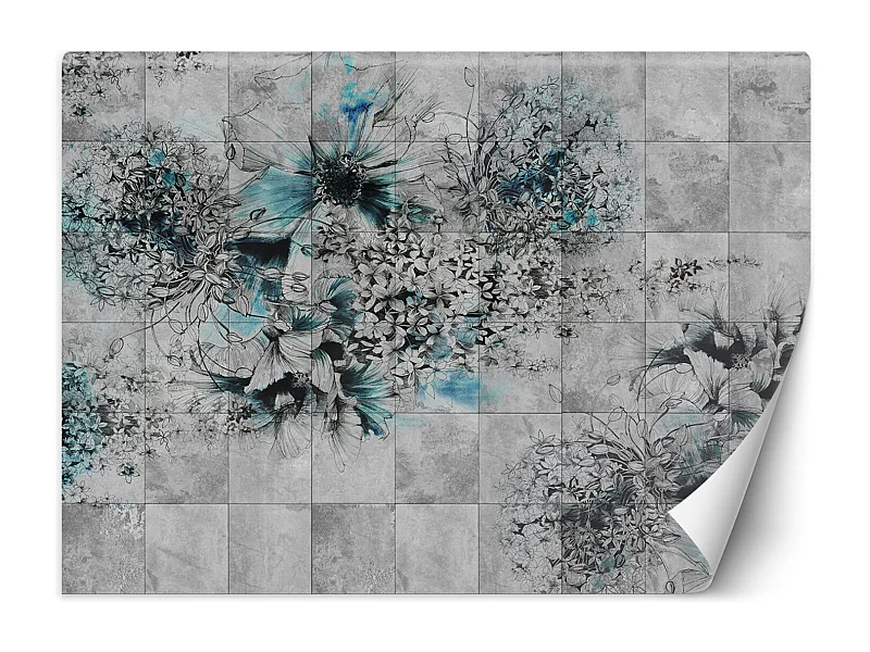 Carta Da Parati, Fiori acquerello su sfondo grigio - 100x70