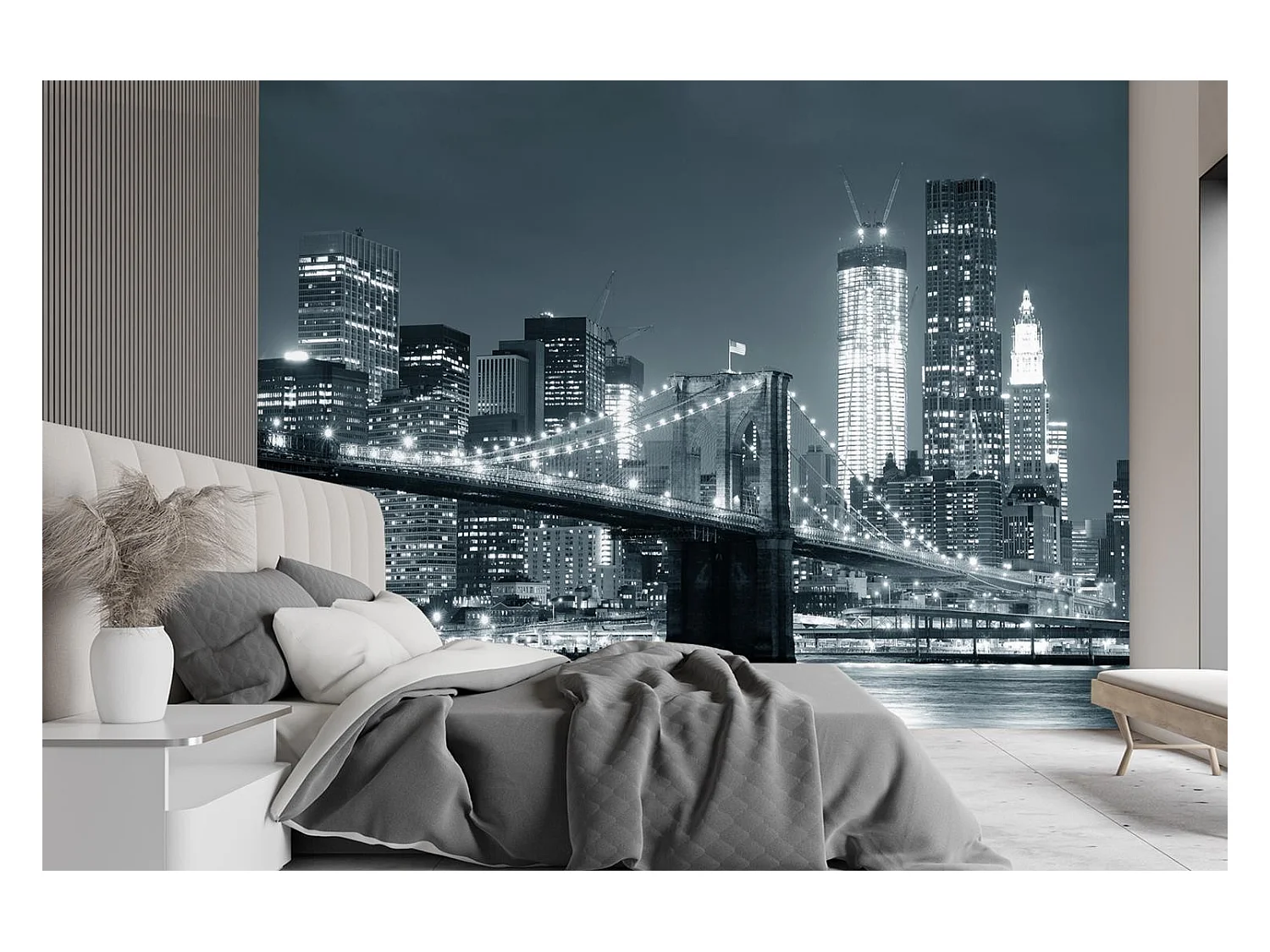 Carta Da Parati, New York Ponte di Brooklyn in bianco e nero - 450x315