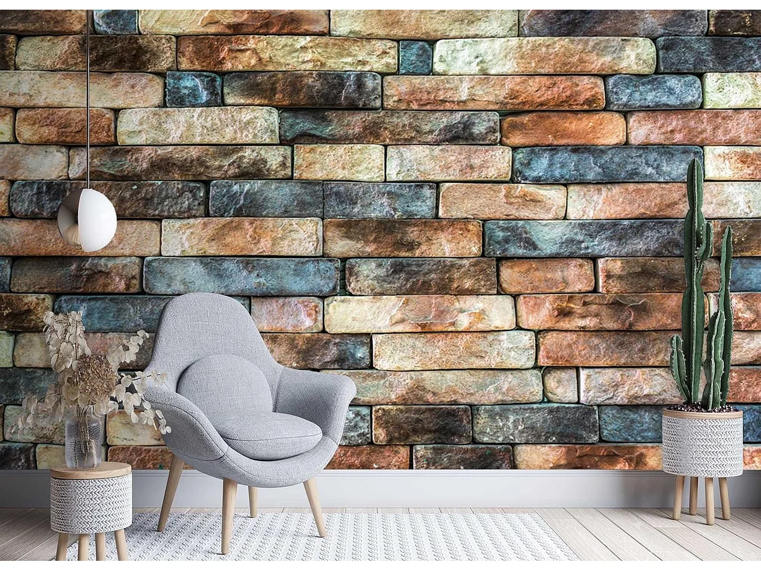 Carta Da Parati, Muro di mattoni colorati - 250x175