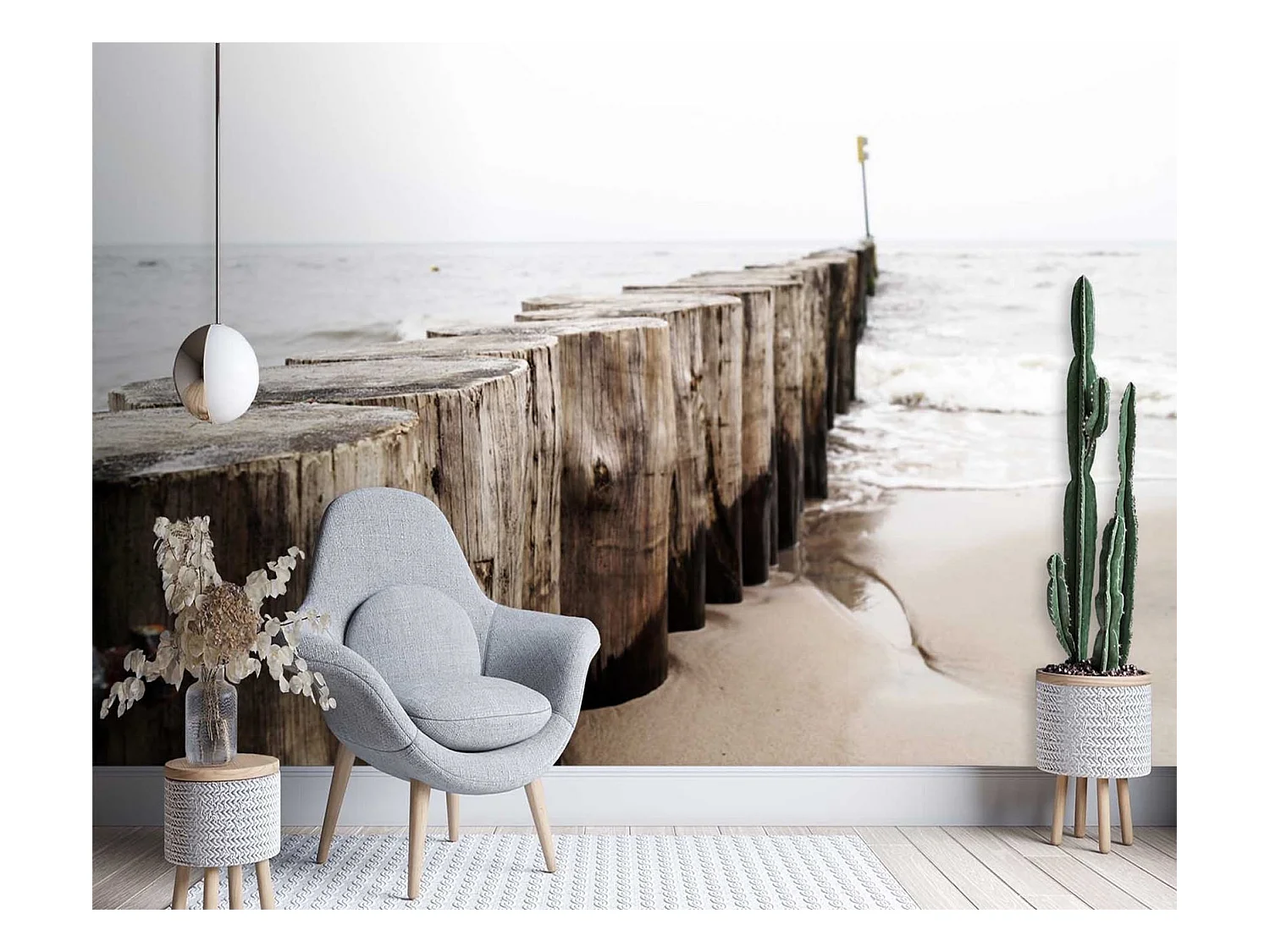 Carta Da Parati, Mare spiaggia frangiflutti paesaggio - 350x245