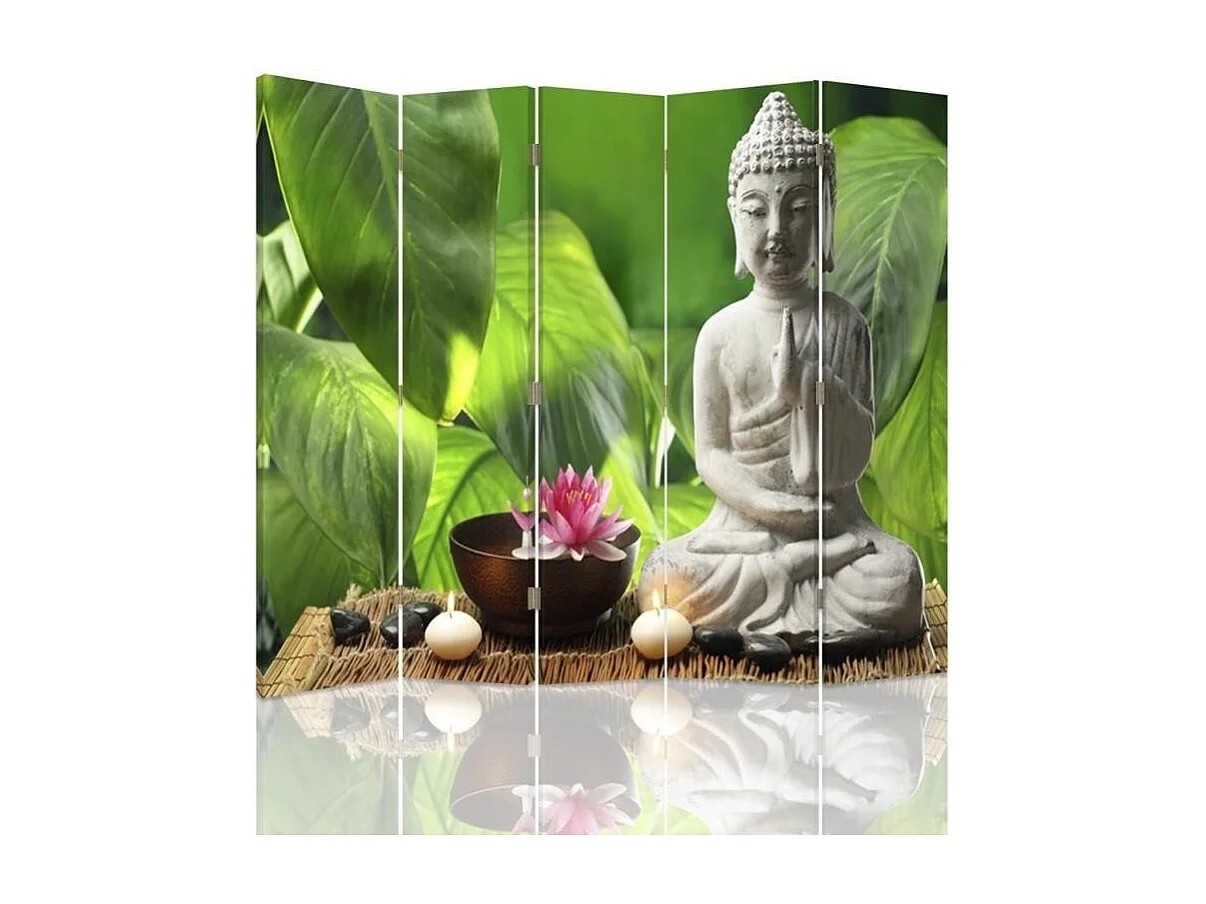 Paravento bilaterale, Buddha su uno sfondo di foglie - 180x170