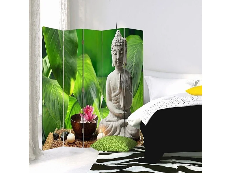 Paravento bilaterale, Buddha su uno sfondo di foglie - 180x170