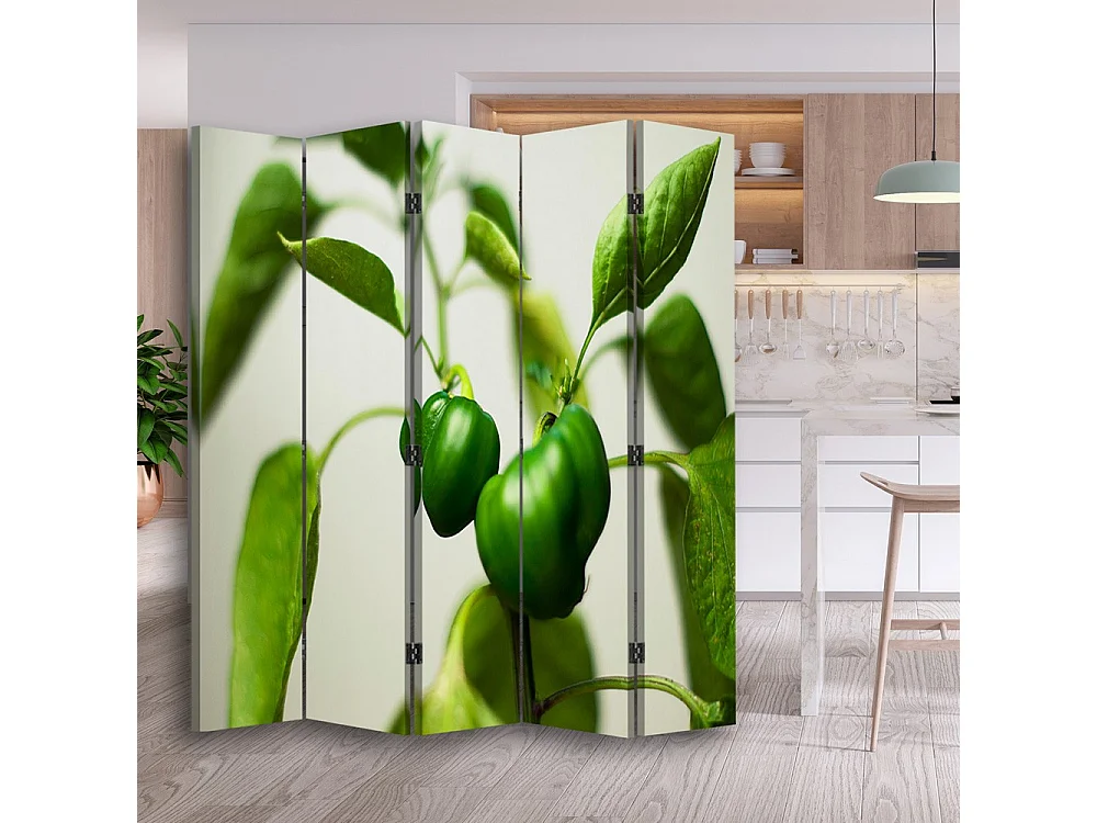 Paravento bilaterale, Peperone verde su un ramo - 180x170