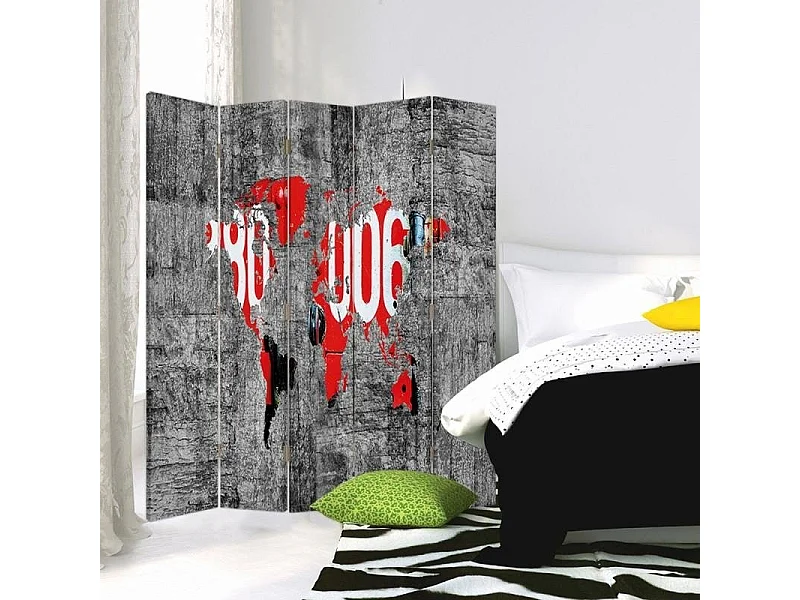 Paravento bilaterale, Mappa del mondo in stile - 180x170