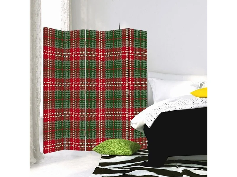 Paravento bilaterale, Motivo a scacchi rossi e verdi - 180x170