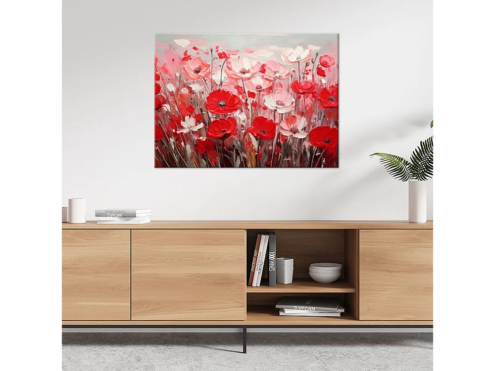 Quadro su tela, Fiori rossi di campo moderni - 100x70