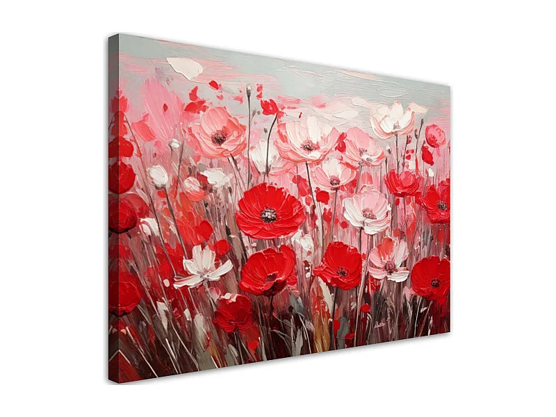 Quadro su tela, Fiori rossi di campo moderni - 100x70