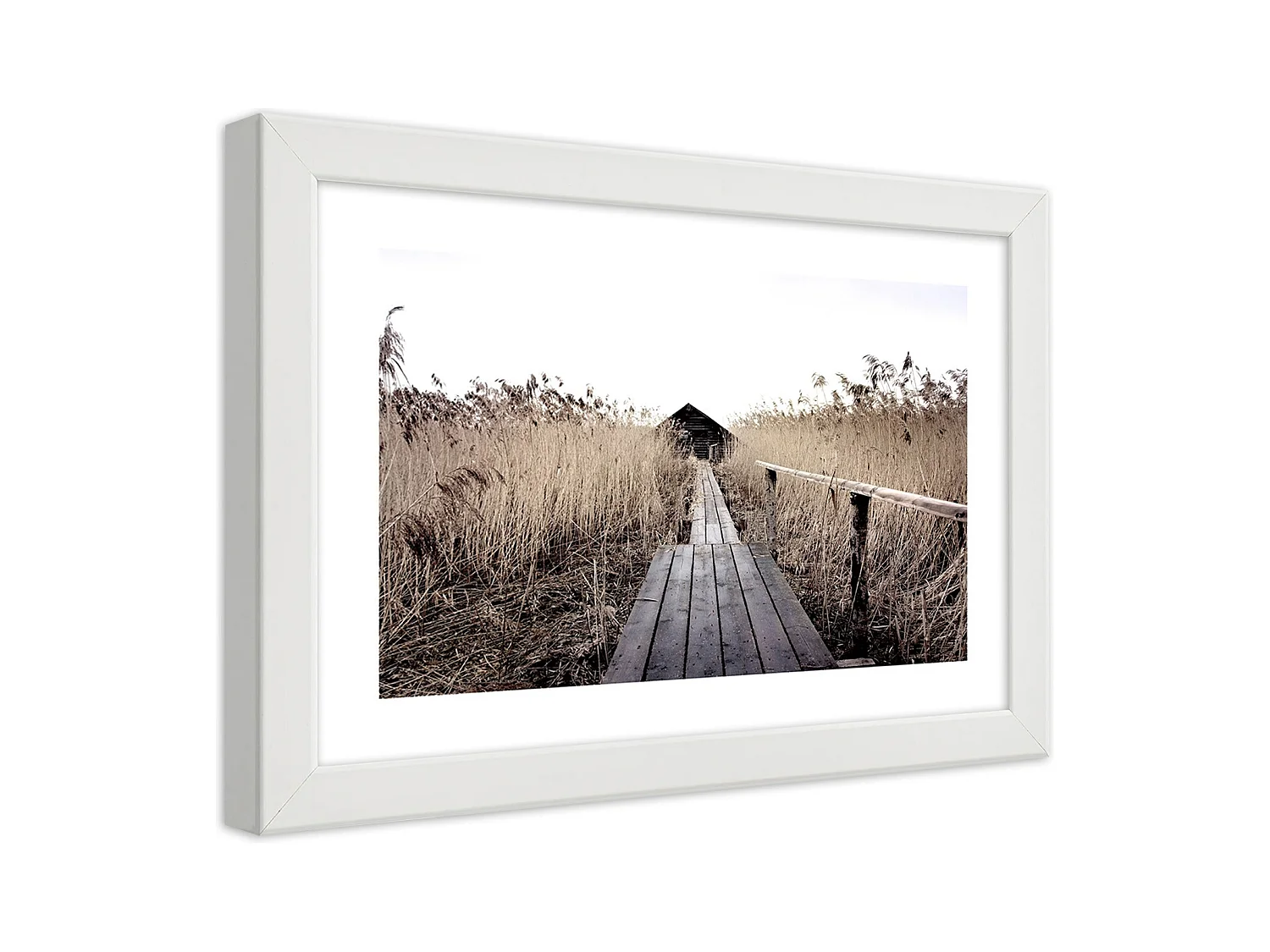 Quadro con cornice, Vecchio ponte in un canneto alto - 45x30