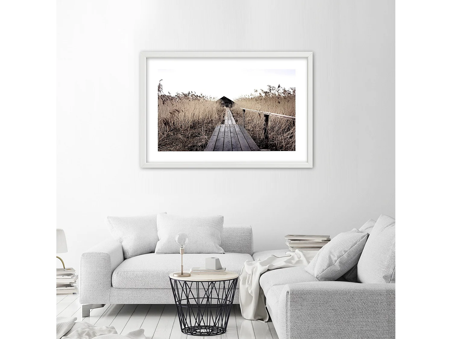 Quadro con cornice, Vecchio ponte in un canneto alto - 45x30