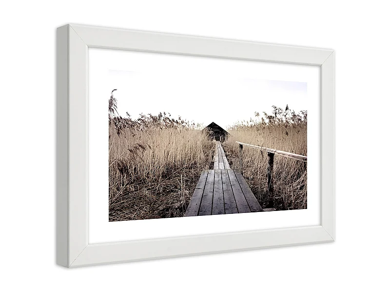 Quadro con cornice, Vecchio ponte in un canneto alto - 45x30