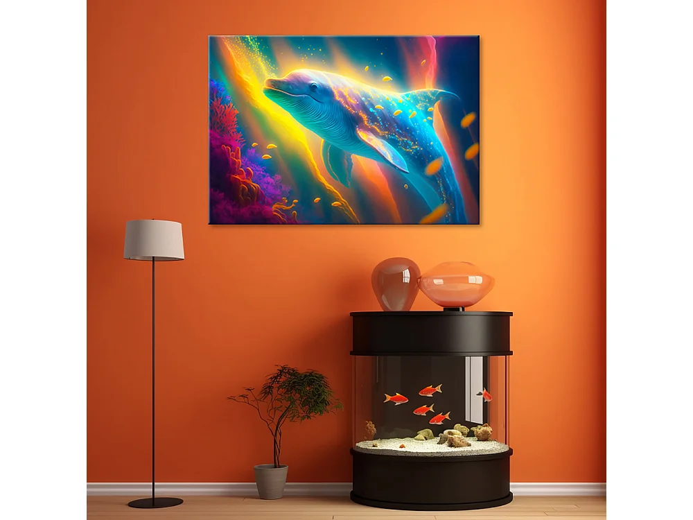 Quadro su tela, Balena al neon - 120x80