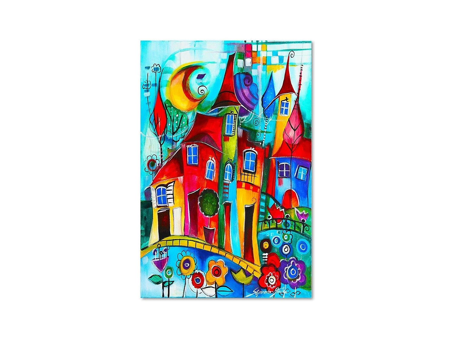 Quadro deco panel, Città  colorata di notte - 60x90