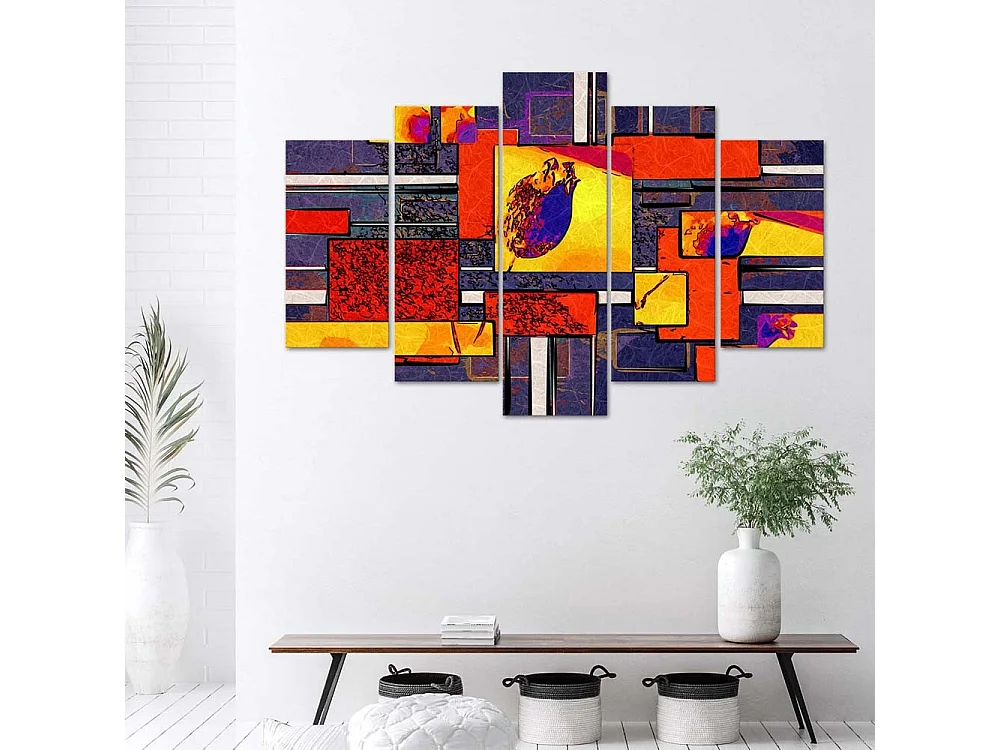 Quadro su tela 5 paneli Astrazione colorata - 100x70