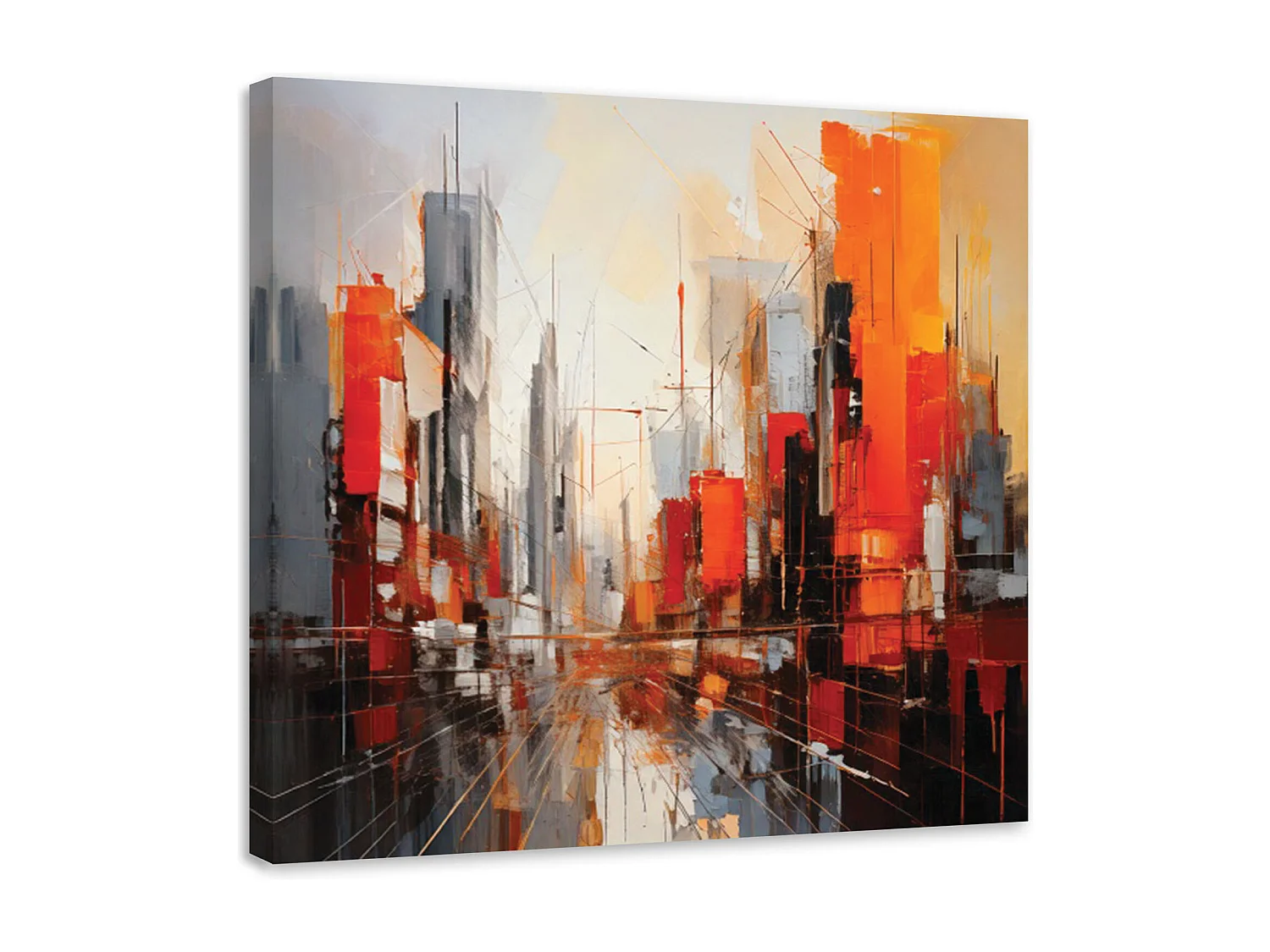 Quadro su tela, Città  moderna astratta rossa - 40x40