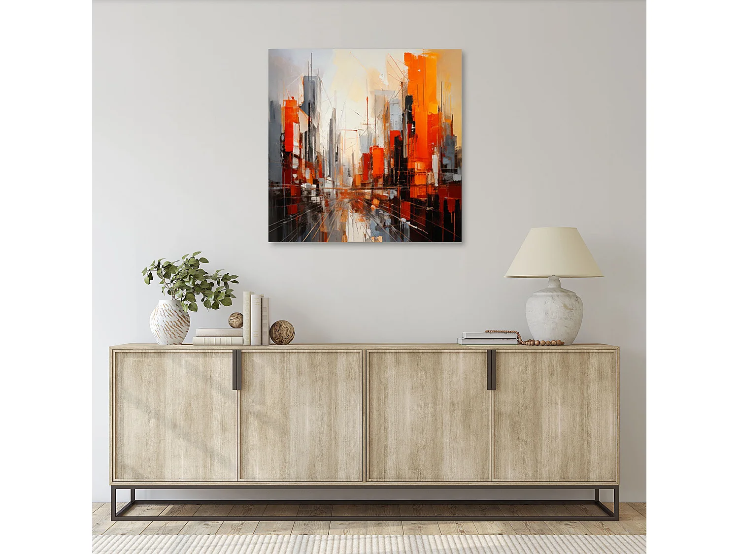 Quadro su tela, Città  moderna astratta rossa - 40x40