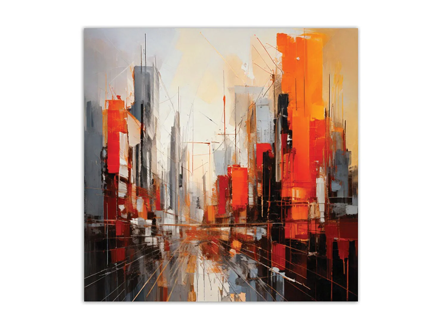 Quadro su tela, Città  moderna astratta rossa - 40x40